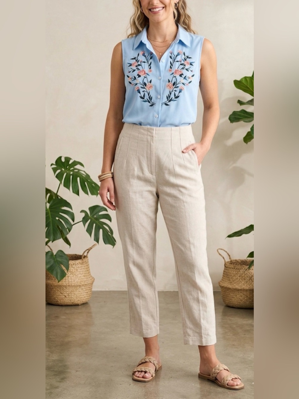 2 for 1: Zara Beige High-Rise Pants & Shirt